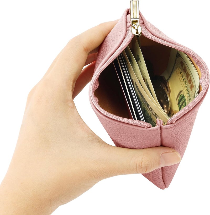 Chelmon PU Leather Coin Purse Pouch Change Holder Small With Zipper for Men Women 2 PCS Set (Black&Pink) - Image 4
